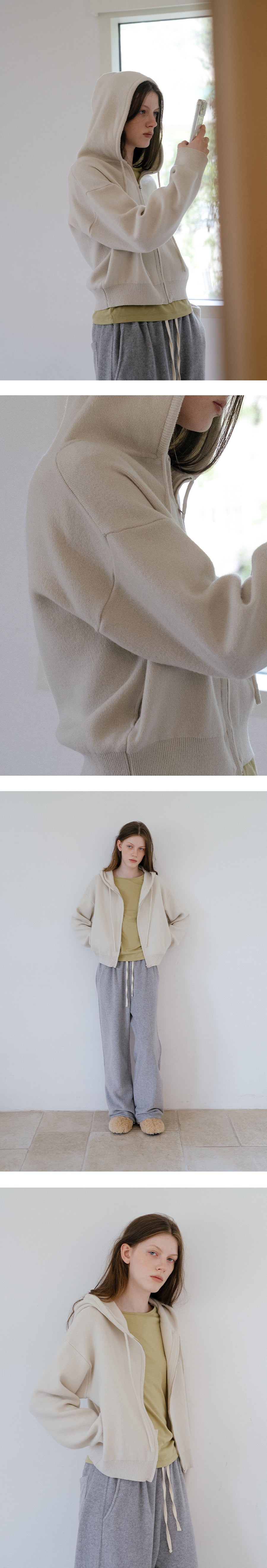 Tillidie Merino wool double knit zip-up Cream