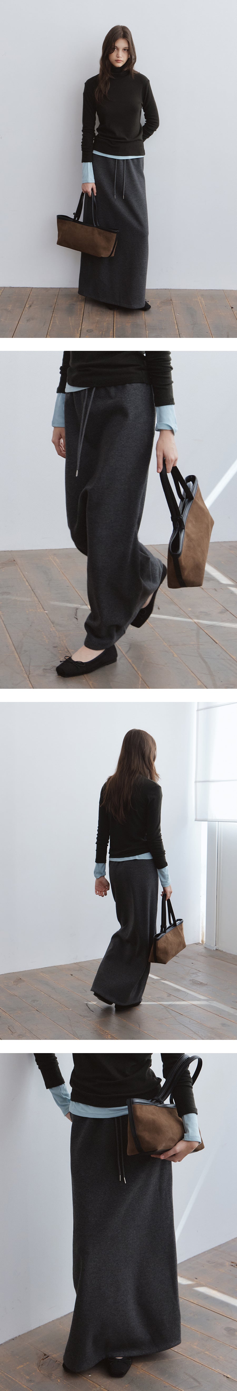 Tillidie Brushed straight long skirt Charcoal