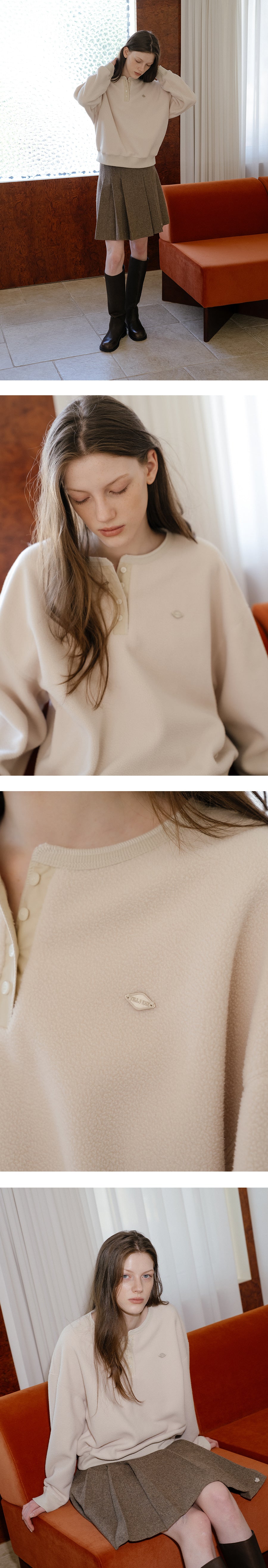 Tillidie Owen henry neck fleece t-shirt Beige