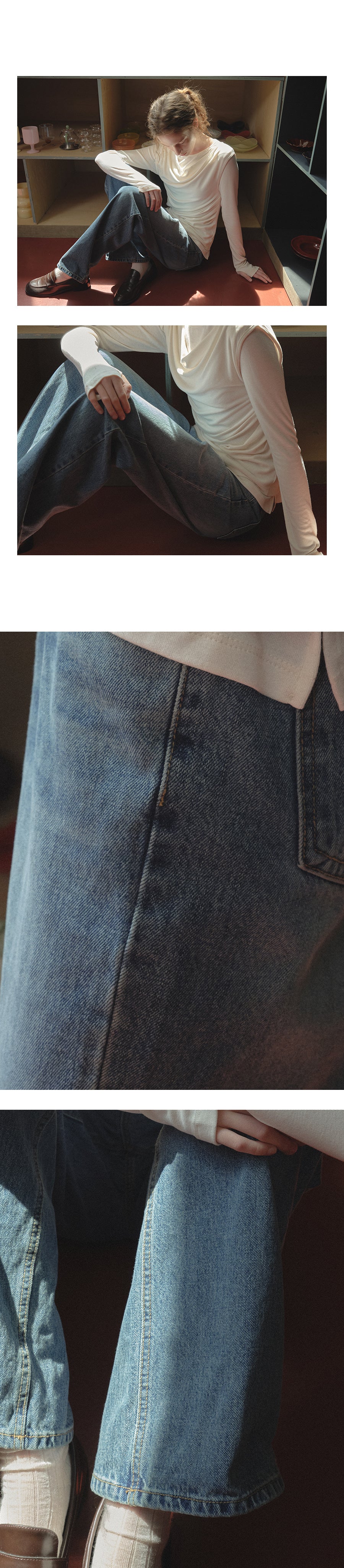 Tillidie Brushed straight denim pants Blue