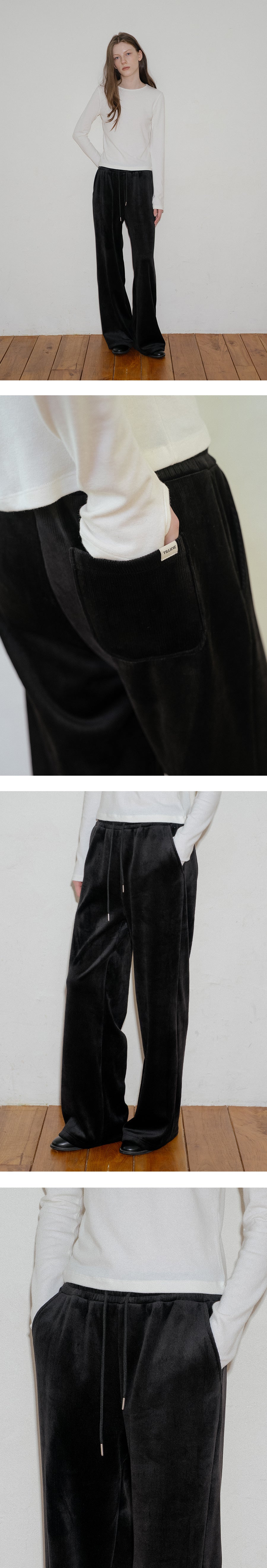 Tillidie Rib straight banding pants Black