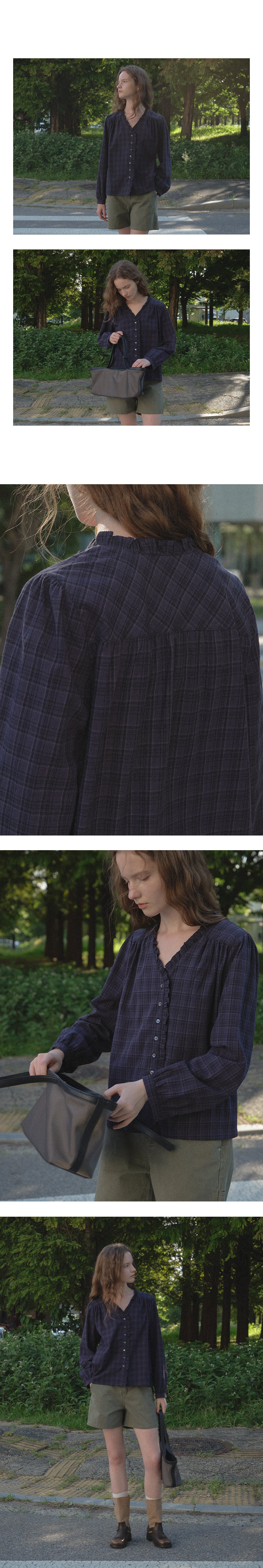 Tillidie Embroidered check blouse Navy