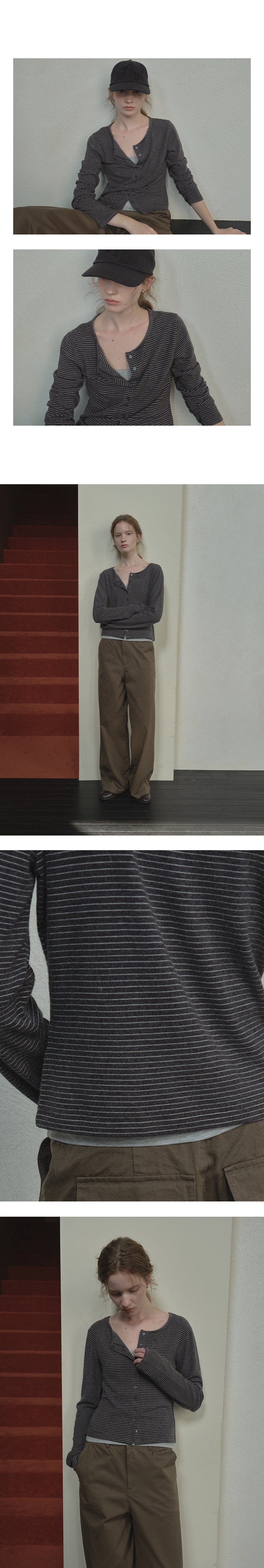 Tillidie Angora blended stripe cardigan Charcoal