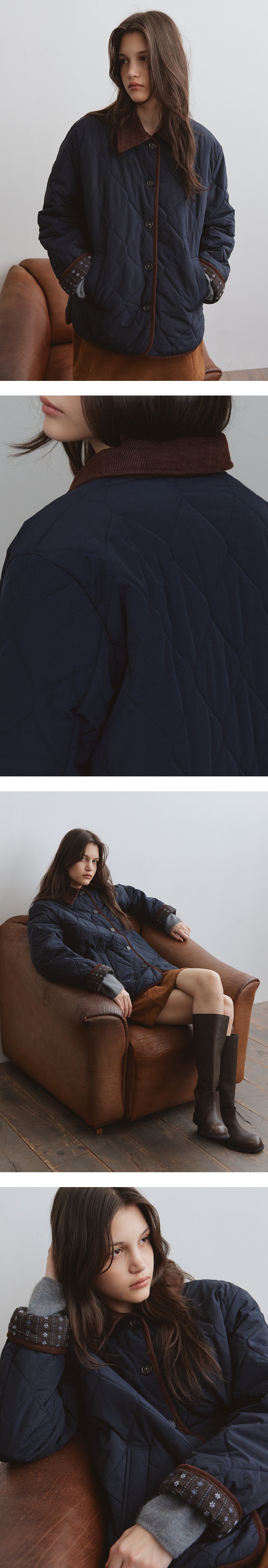 Tillidie Pattern lining quilting jumper Navy