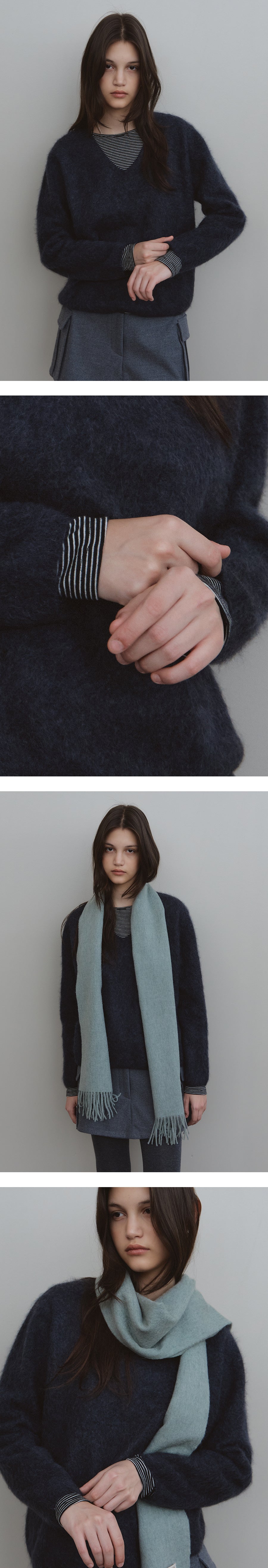 Tillidie Silk cashmere wool v-neck knit Charcoal