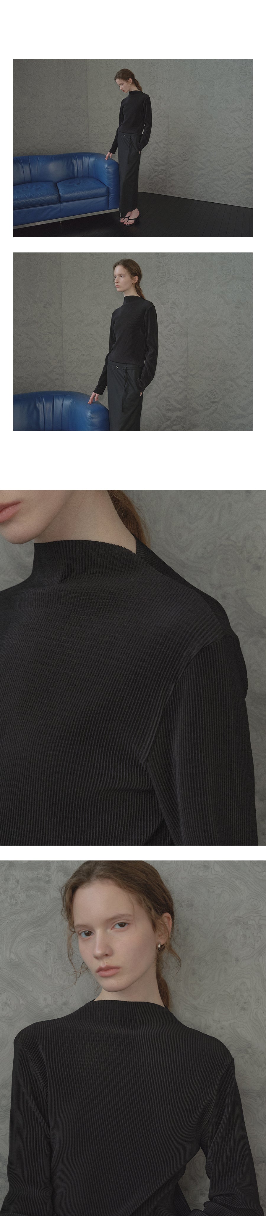 Tillidie Pleats mock neck top Black