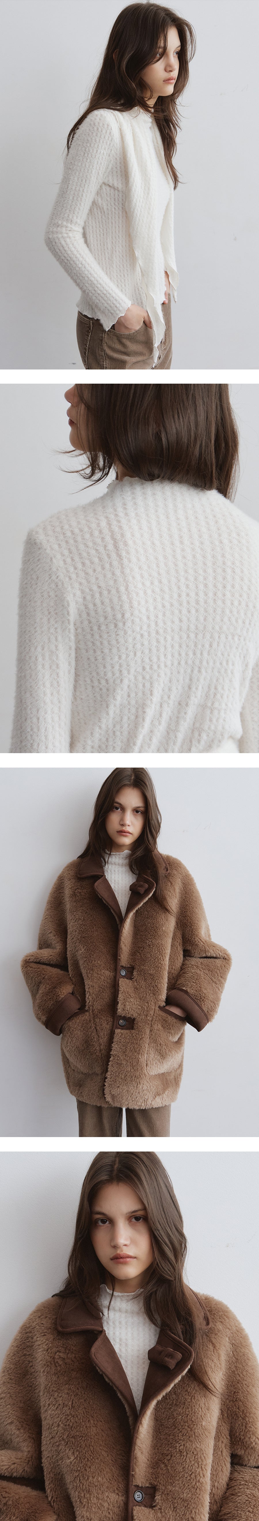 Tillidie Hairy mockneck scarf tee Ivory