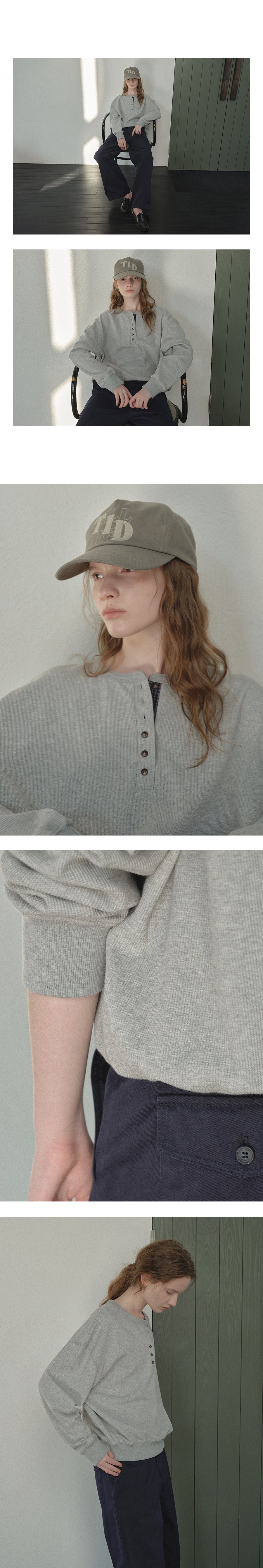 Tillidie Waffle check henley sweatshirt Melange