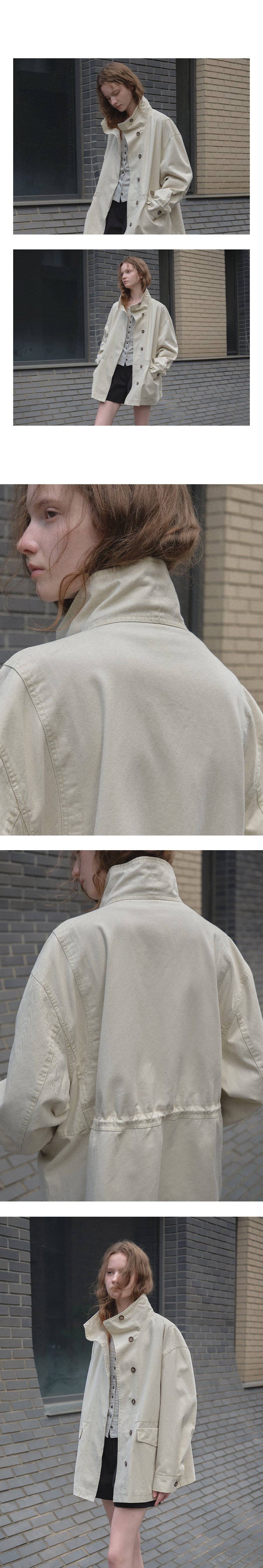 Tillidie Washed cotton high neck jacket Beige