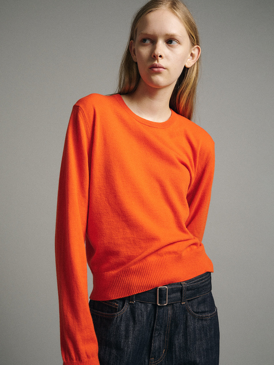 Facade Pattern Merino Wool Round Neck Knitwear orange