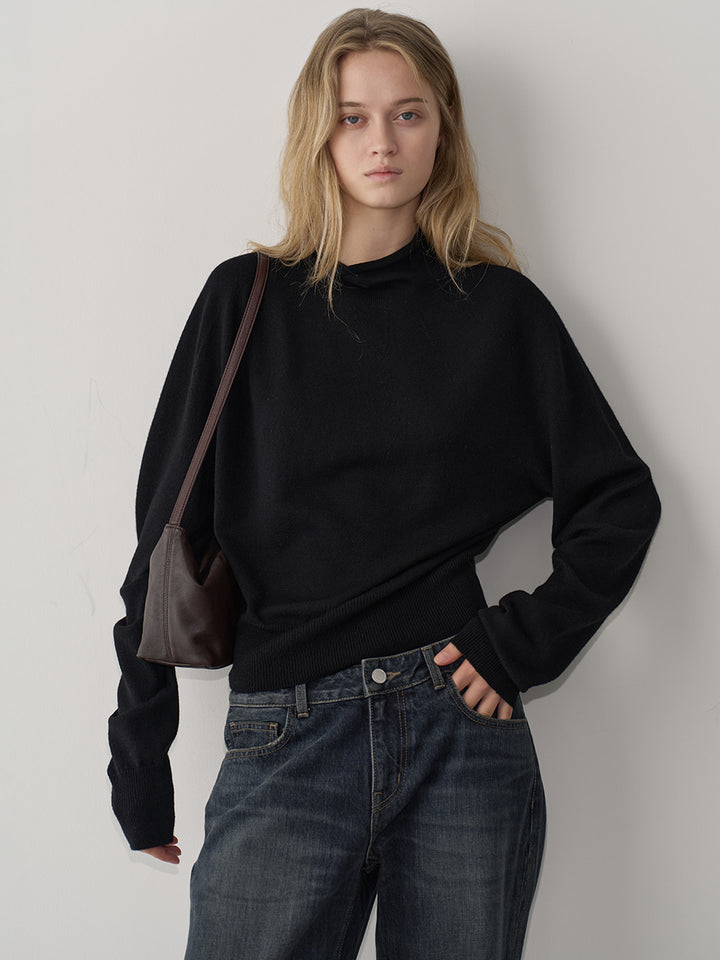 Facade Pattern Merino Wool Mock Neck Knitwear black