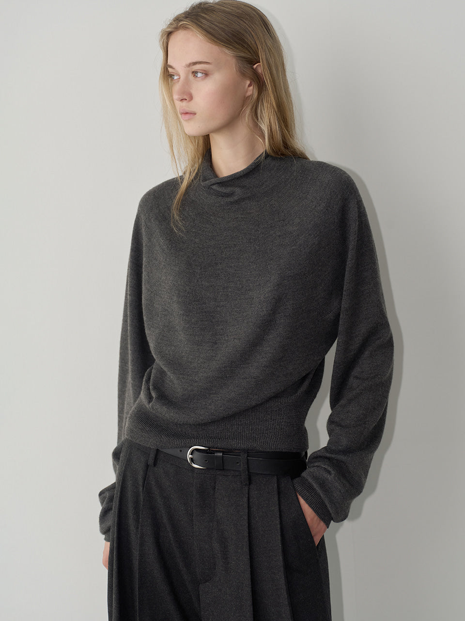 Facade Pattern Merino Wool Mock Neck Knitwear charcoal