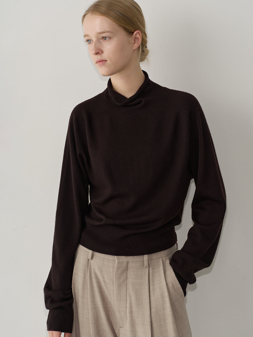 Facade Pattern Merino Wool Mock Neck Knitwear dark brown