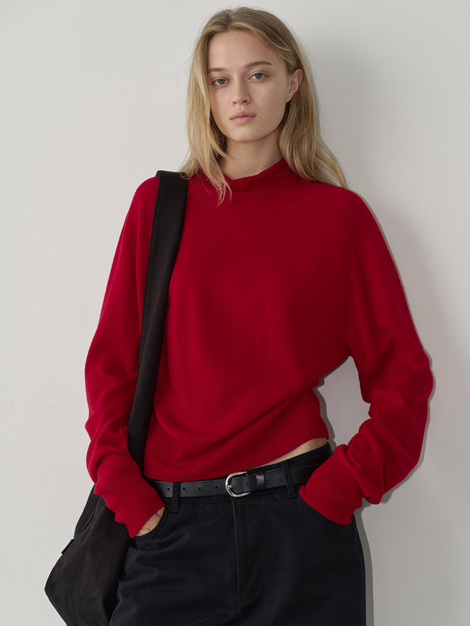 Facade Pattern Merino Wool Mock Neck Knitwear red