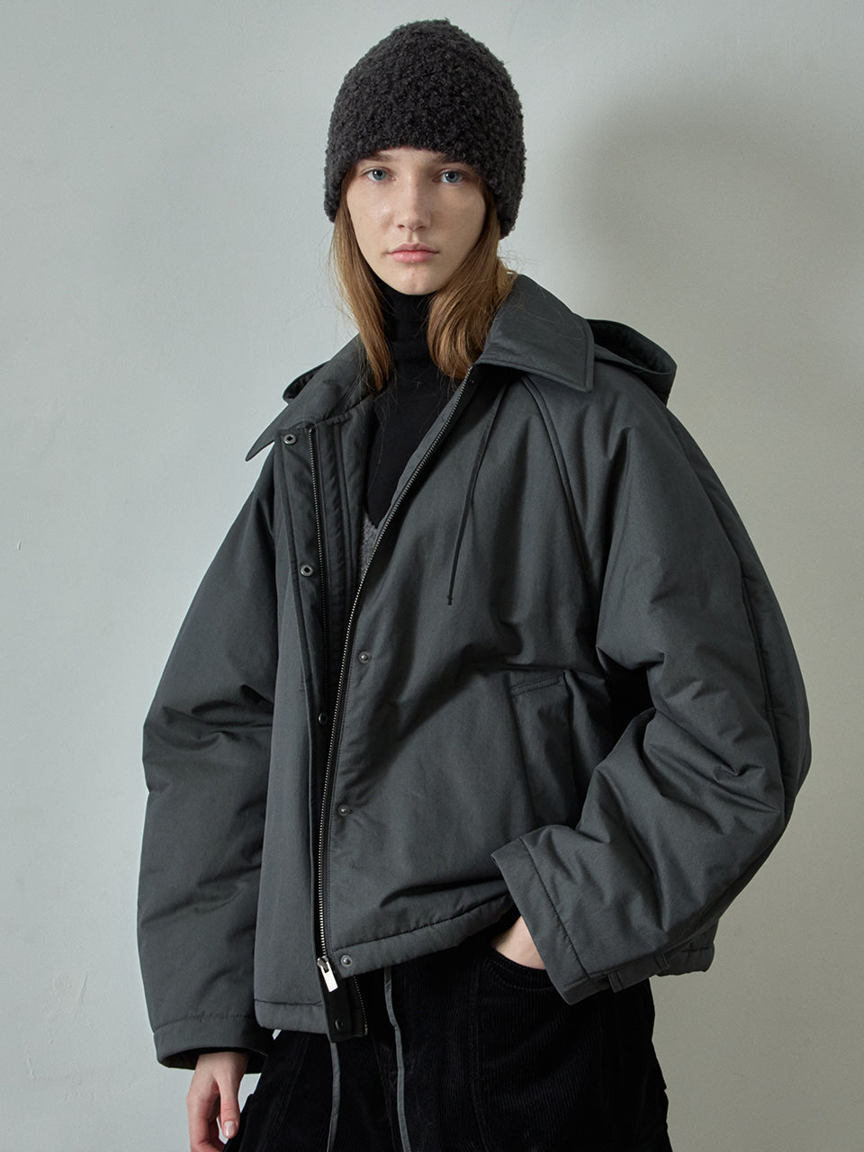 Facade Pattern Minimal Hoodie Padded Jacket charcoal