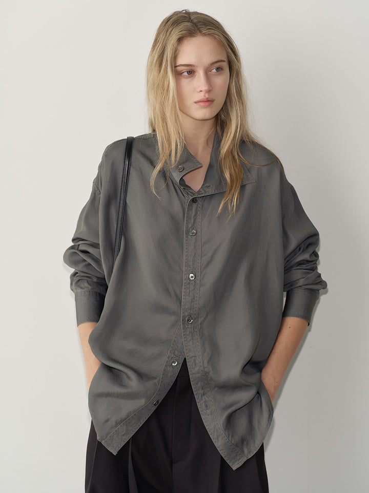 Facade Pattern Minimal Funnel Neck Shirt washed grey