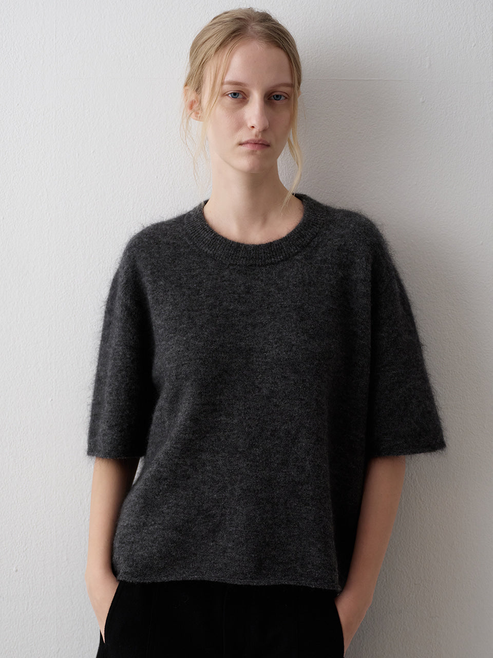 Facade Pattern Mohair Half Sleeve Knitwear charcoal
