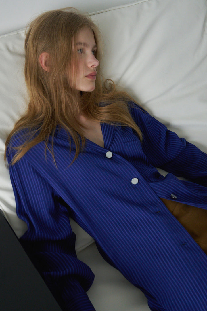 Overdueflair Smooth Tailored Silky Blouse Royal Blue