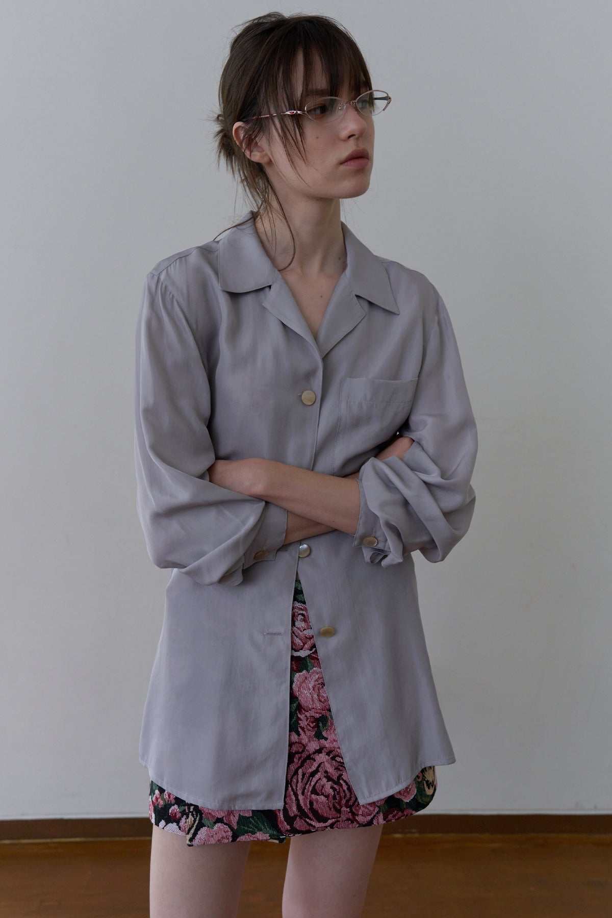 Overdueflair Smooth Tailored Silky Blouse Grey