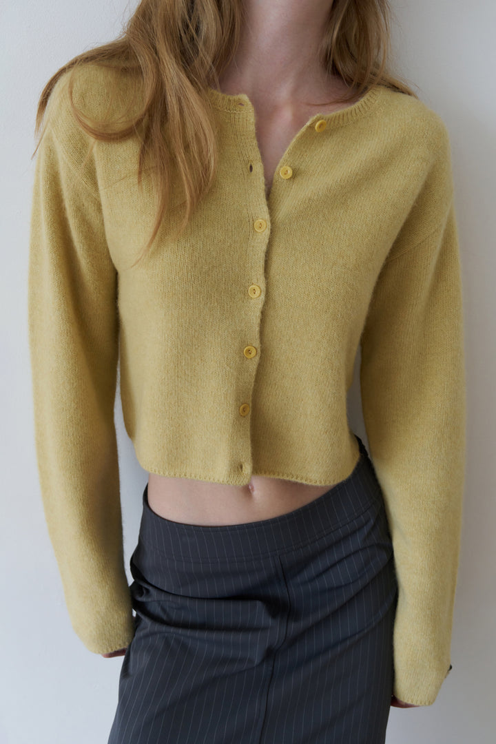 Overdueflair Raccoon Semi-Crop Cardigan Butter Yellow