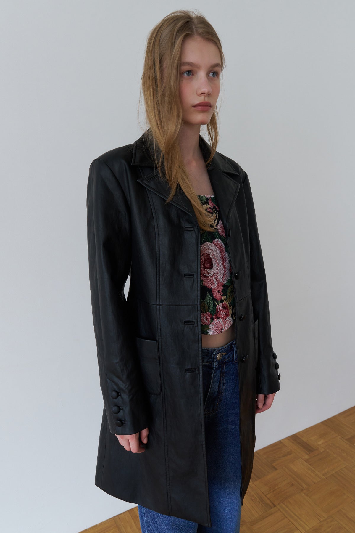 Overdueflair Vintage Tailored Leather Coat Black
