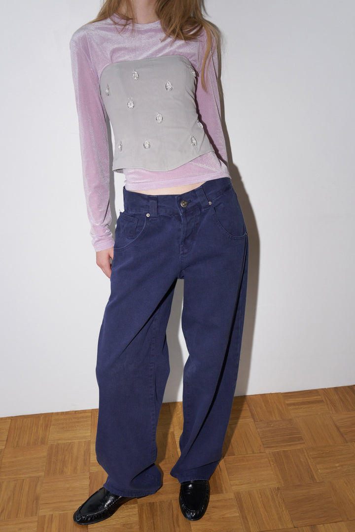 Overdueflair Low-Rise Wide Denim Pants Aqua Marine