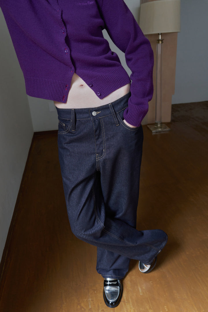 Overdueflair Raw Wide Denim Pants Navy