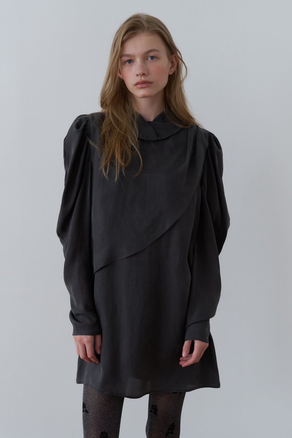 Overdueflair Cupra Draped Mini Dress Charcoal