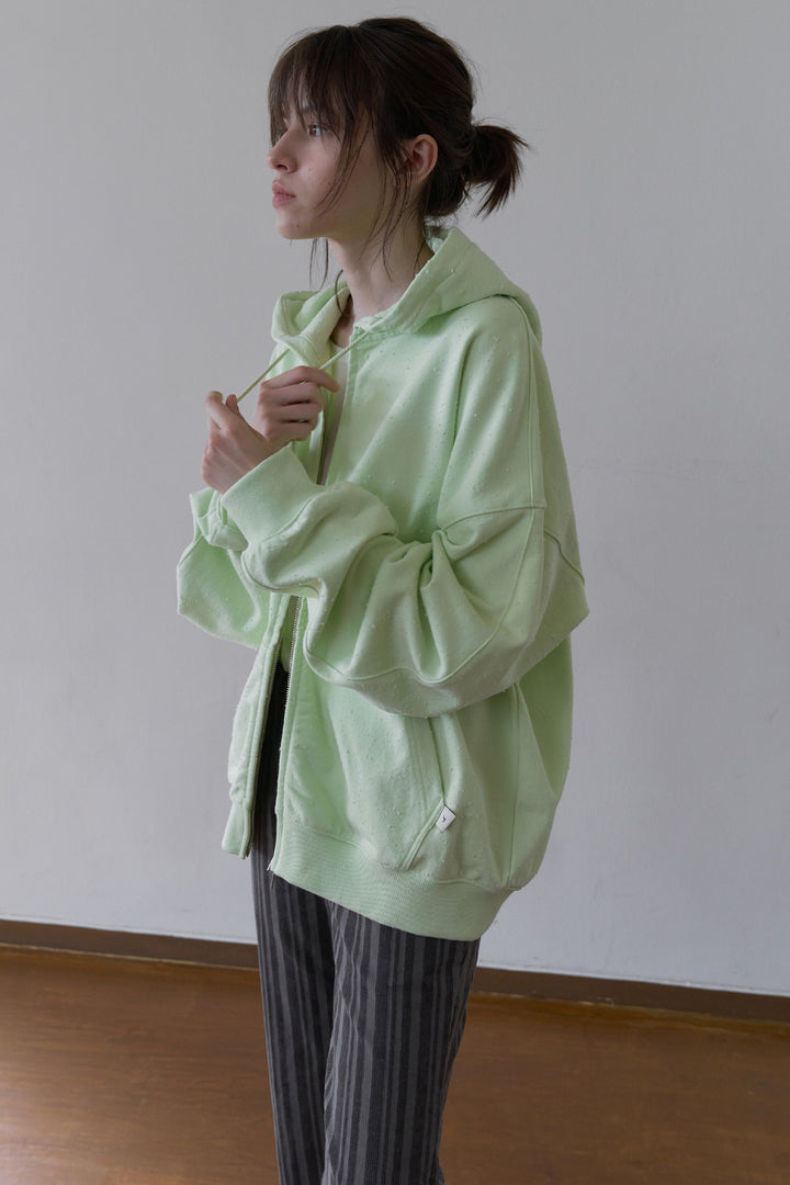Overdueflair Damaged Washed Zip-Up Hoodie Apple Green