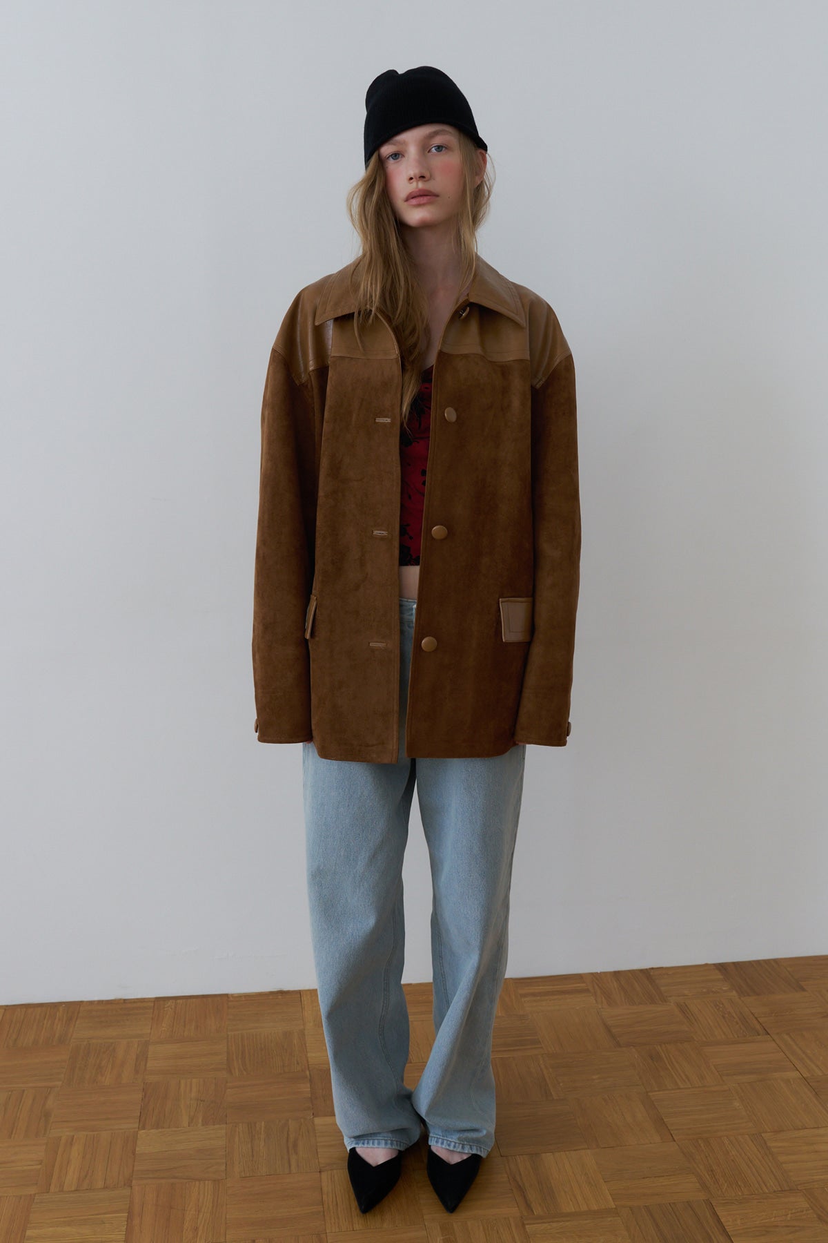 Overdueflair Soft Suede Relaxed Half Jacket Camel