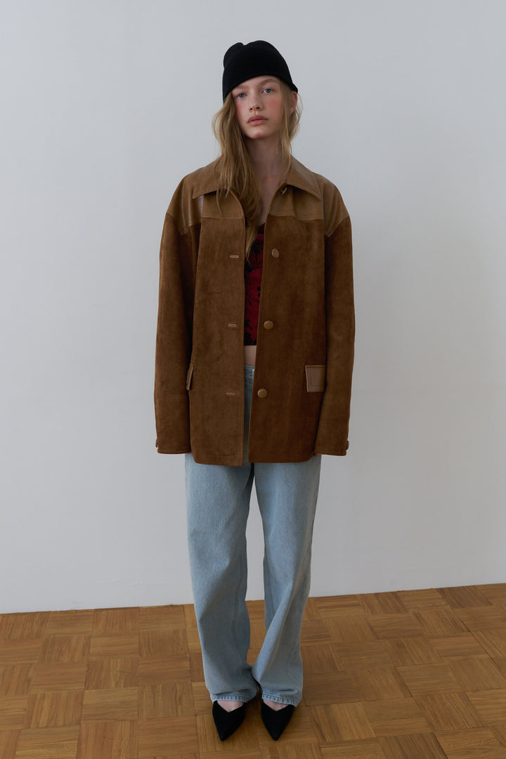 Overdueflair Soft Suede Relaxed Half Jacket Camel