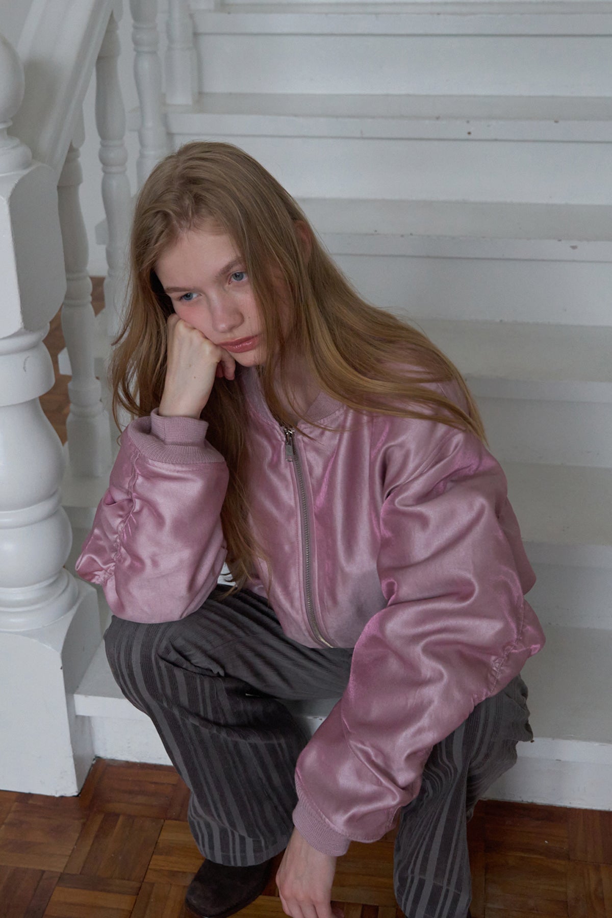 Overdueflair Shimmering Glossy Bomber Indi Pink