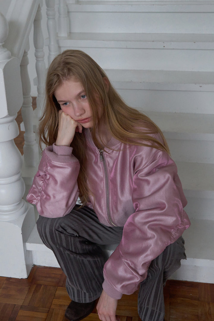 Overdueflair Shimmering Glossy Bomber Indi Pink