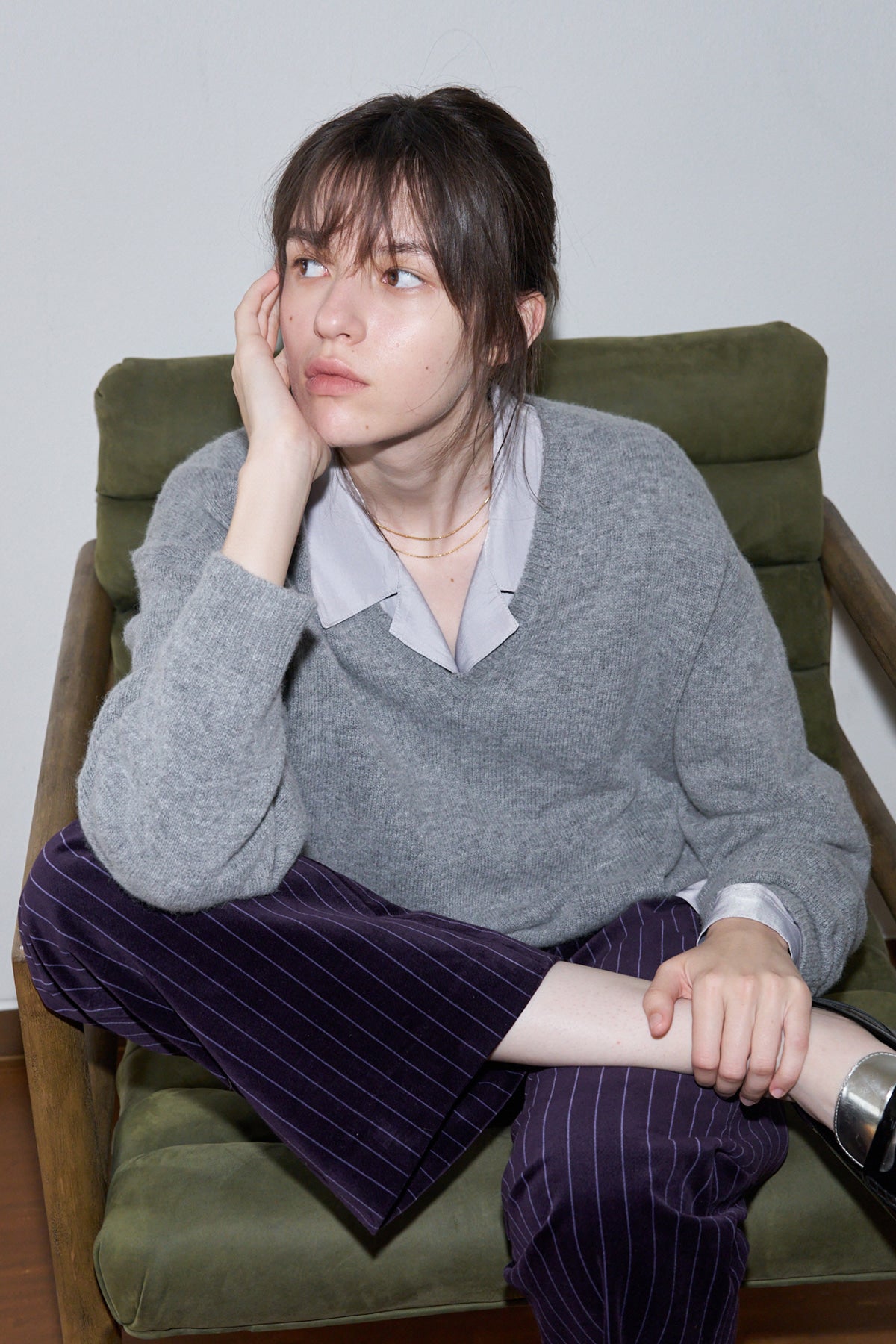 Overdueflair Relaxed Fit V-Neck Knit Melange Grey