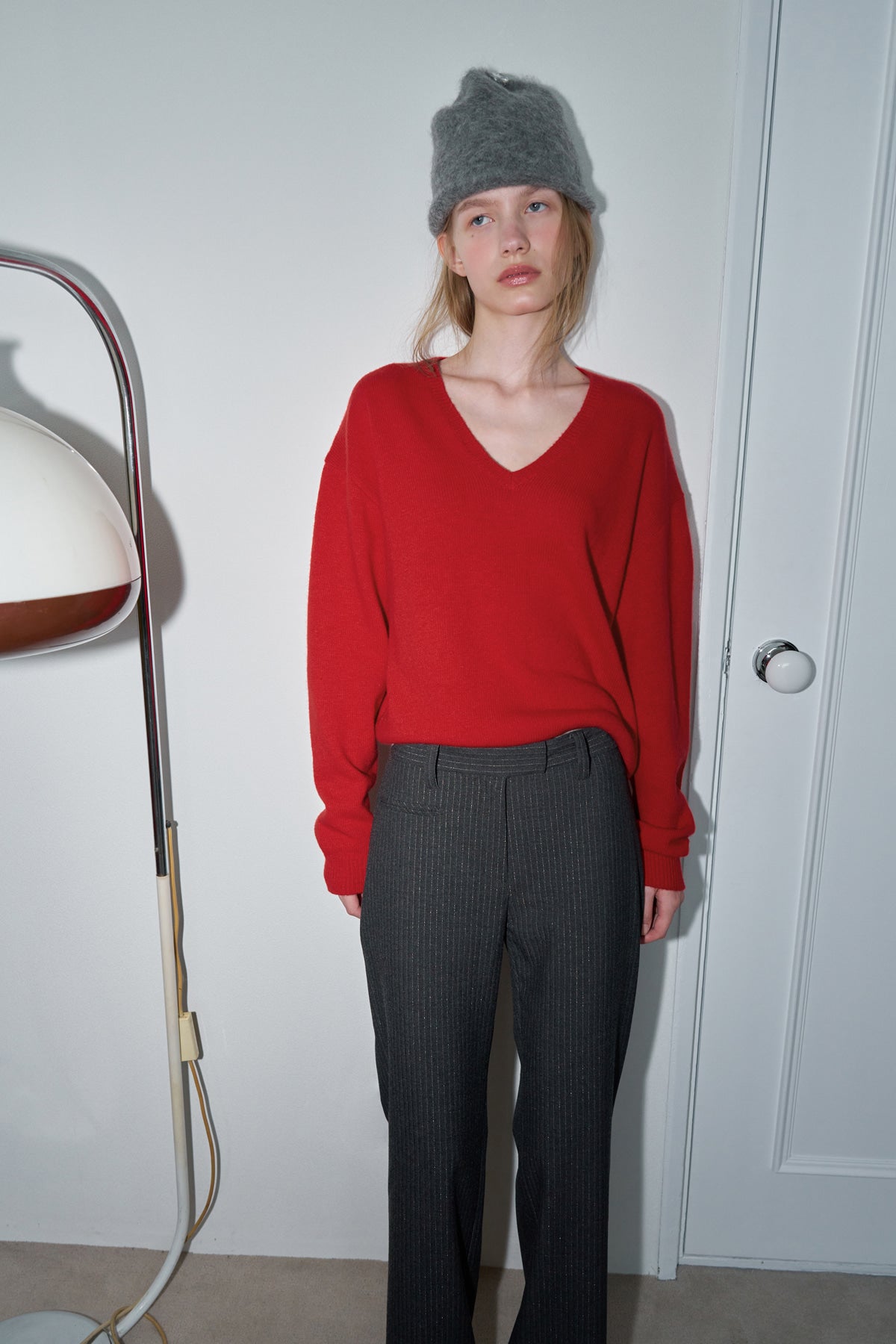 Overdueflair Relaxed Fit V-Neck Knit Cherry Red