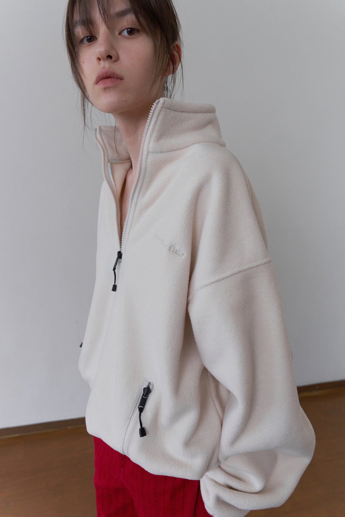 Overdueflair Half-Zip Fleece Top Cream