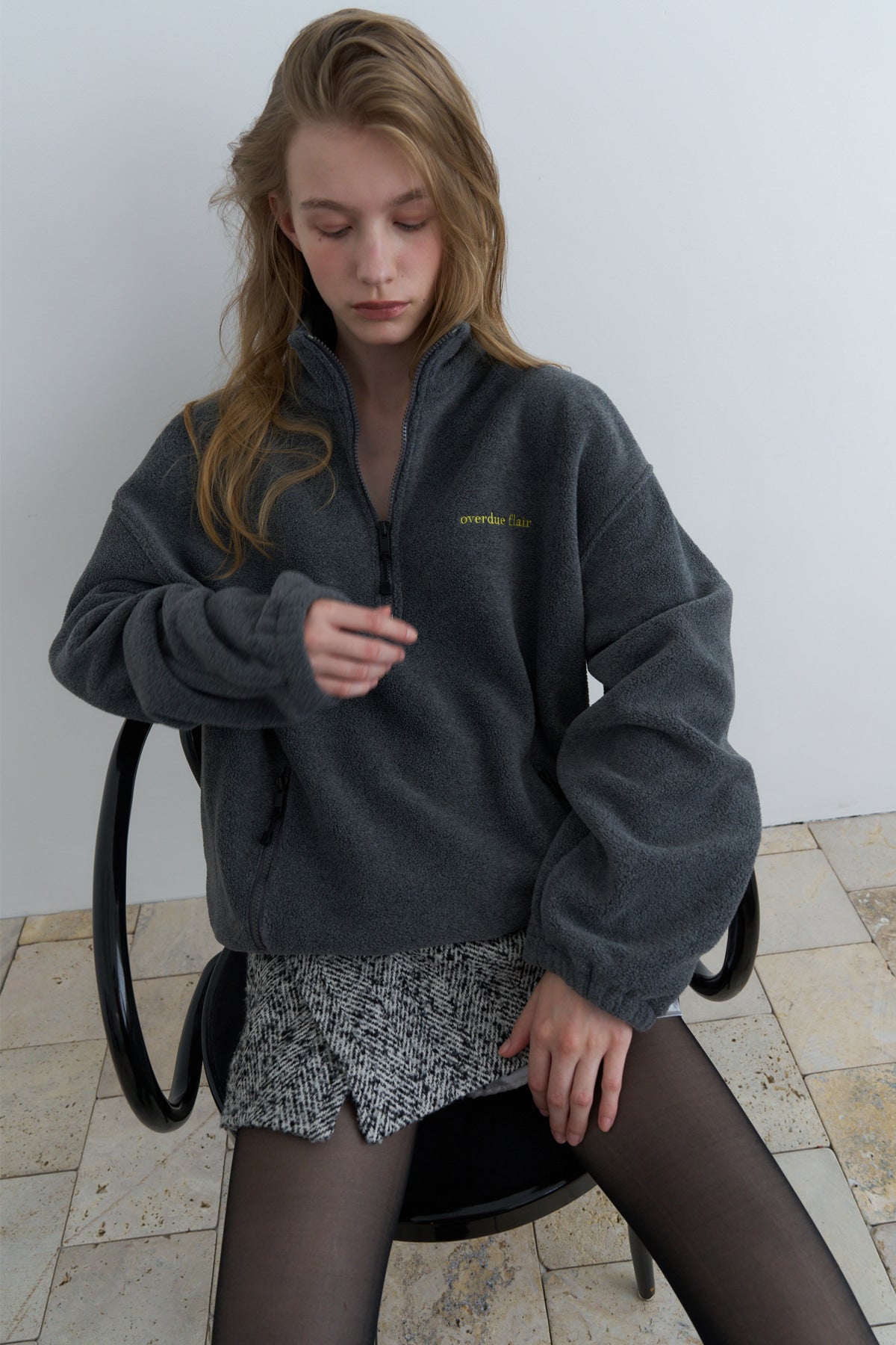 Overdueflair Half-Zip Fleece Top Dark Grey