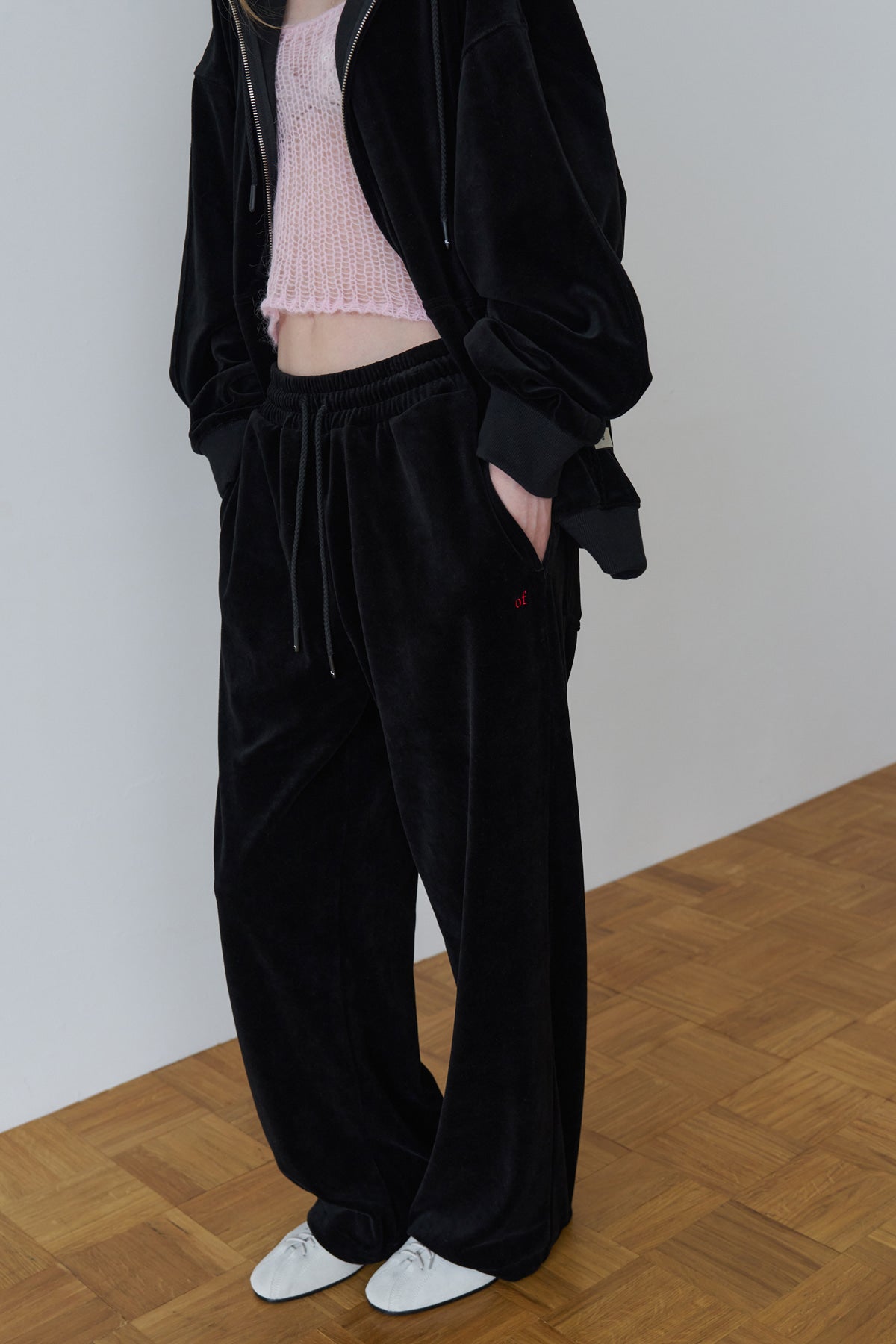 Overdueflair Velvet Banded Wide Pants Black