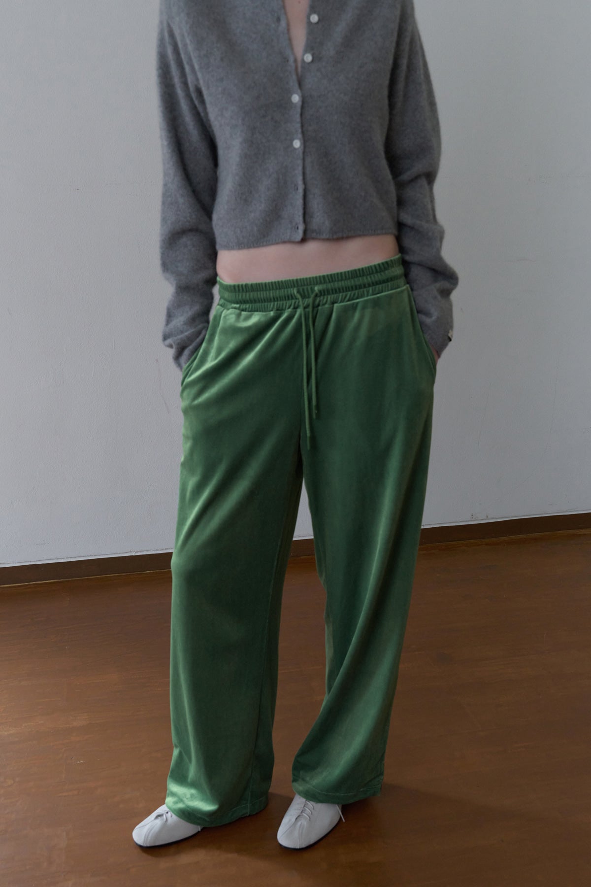 Overdueflair Velvet Banded Wide Pants Apple Green