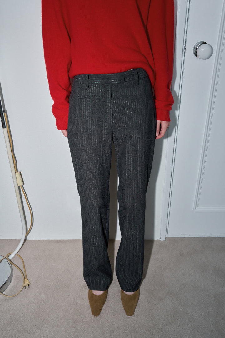 Overdueflair Classic Straight Slacks Charcoal Green