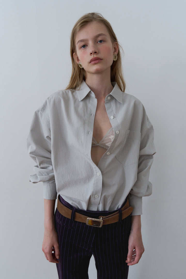 Overdueflair Essential Bio-Washed Cotton Shirt Mid Grey