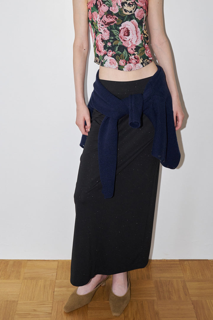 Overdueflair Tension Stretch Maxi Skirt Pearl Black