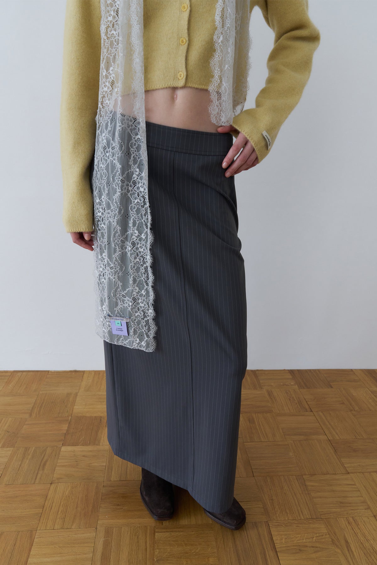 Overdueflair Tension Stretch Maxi Skirt Stripe Grey