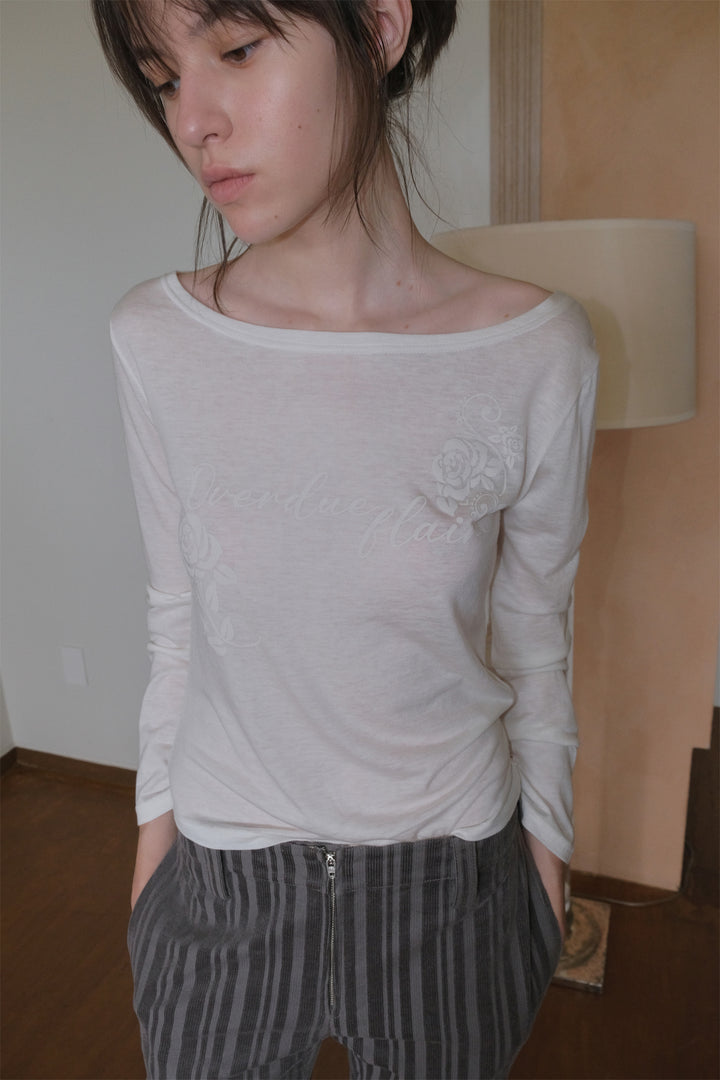 Overdueflair Boat-Neck Slim Fit T-Shirt Ivory
