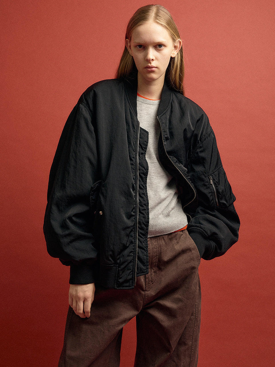 Facade Pattern Oversized Bomber Jacket black