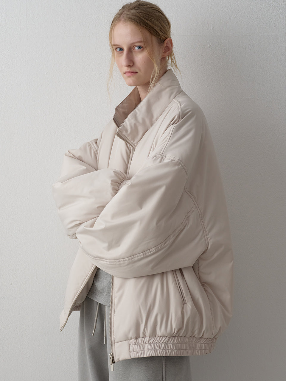 Facade Pattern Padded Track Jacket cream