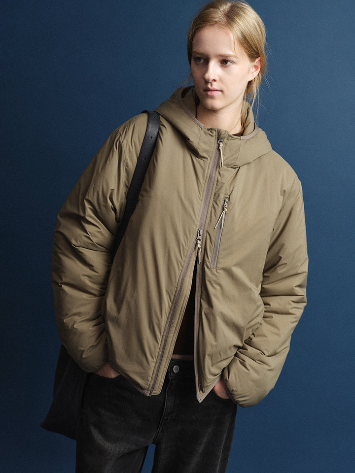 Facade Pattern Padded Hoodie Jumper brown