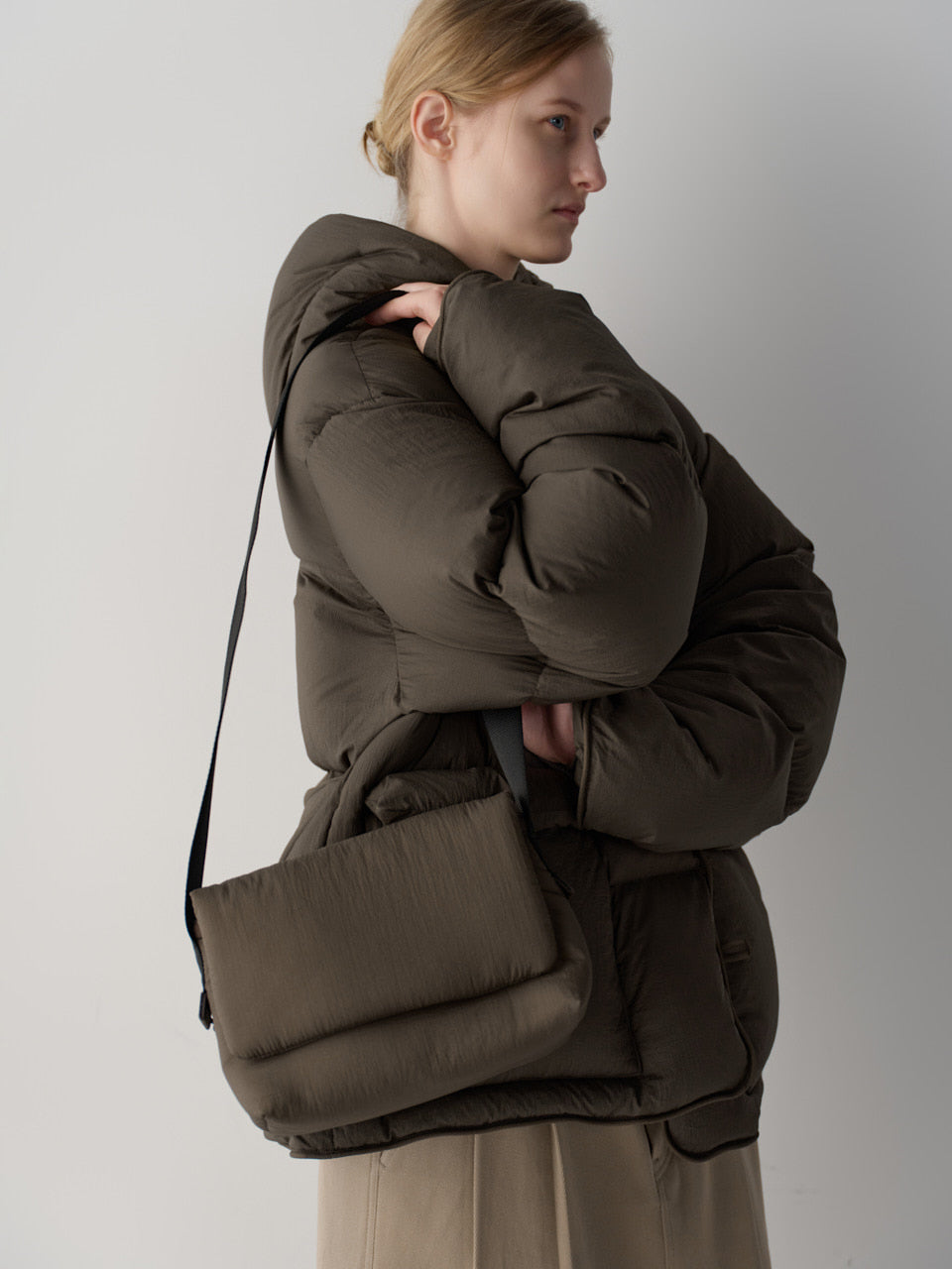 Facade Pattern Padded Mini Bag brown