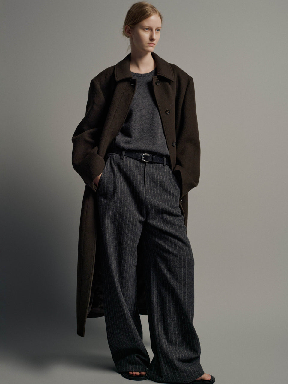 Facade Pattern Relaxed Stripe Wool Pants charcoal
