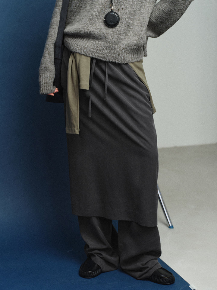 Facade Pattern Skirt Banding Pants dark charcoal